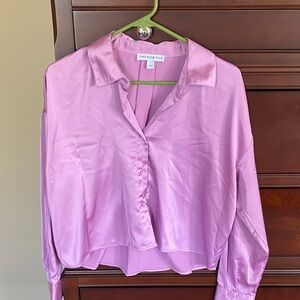 Lilac Satin Button-Down Top